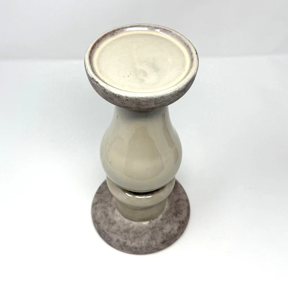 Ceramic Pillar Candle Holders Set of 2 Distressed Gray Cream
